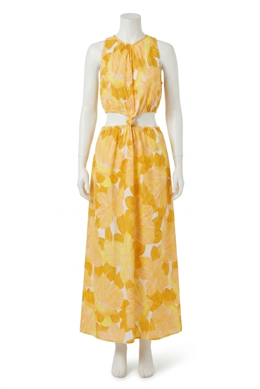 NEW FAITHFULL THE BRAND zeta linen floral dress in yellow